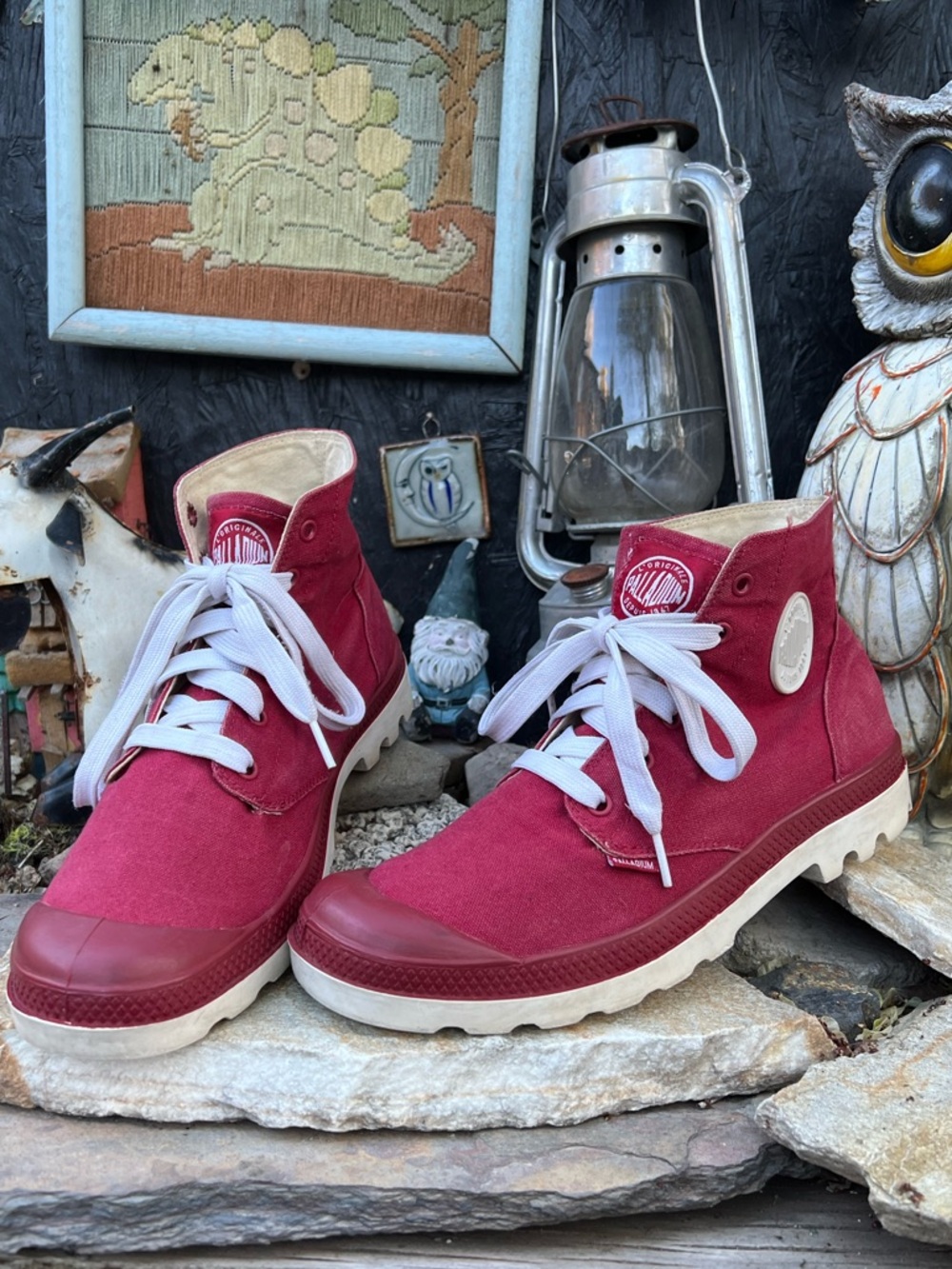 Palladium Men's Red Canvas High-Top Sneakers with White Laces